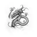 Three-headed dragon with sausage tattoo design idea