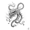 Three-headed dragon with sausage tattoo design idea