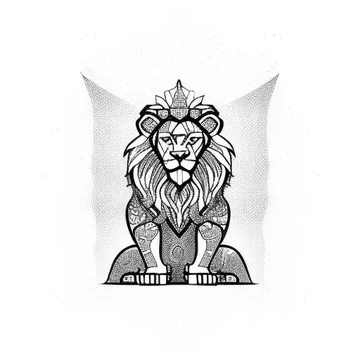 lion sitting on a throne with a cane  tattoo design idea