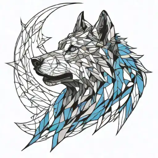 Dire Wolf howling to the moon, with blue eyes tattoo design idea