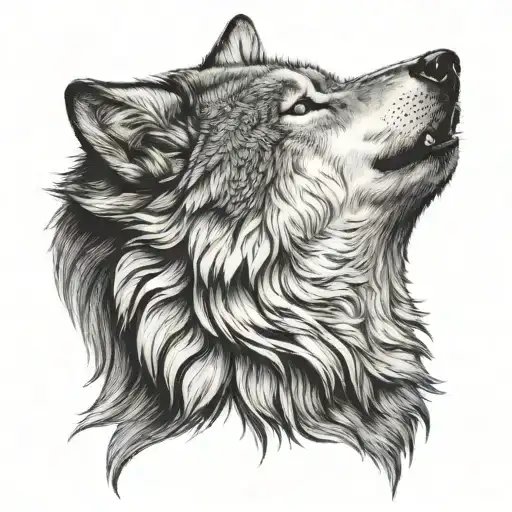 A wolf howling to the moon, with blue eyes tattoo design idea