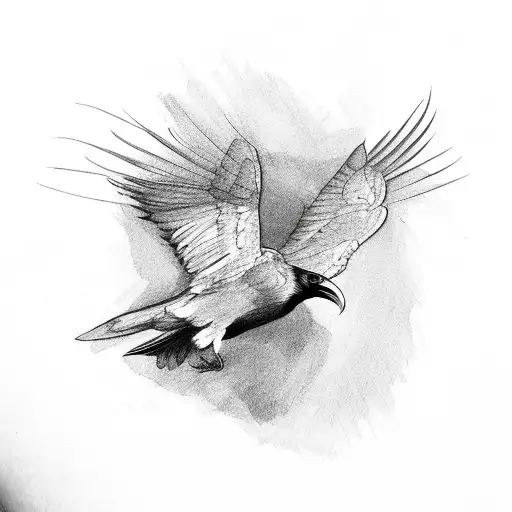 raven with spread wings up and down tattoo design idea