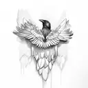 raven with spread wings up and down tattoo design idea