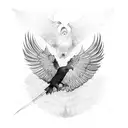 raven with spread wings up and down tattoo design idea