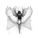 raven with spread wings up and down tattoo design idea