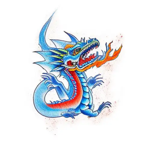 a blue calm intelligent dragon small size tattoo  tattoo design idea
