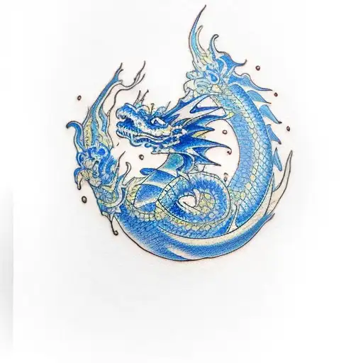 a blue calm intelligent dragon small size tattoo  tattoo design idea