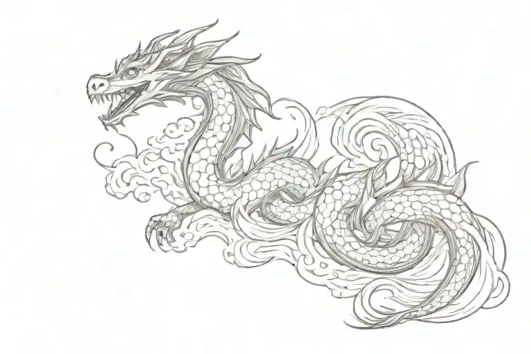 Dragon cute long big wave tattoo design idea