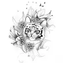 cat reaching for butterfly surrounded by tiger lilies  tattoo design idea