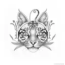 cat reaching for butterfly surrounded by tiger lilies  tattoo design idea