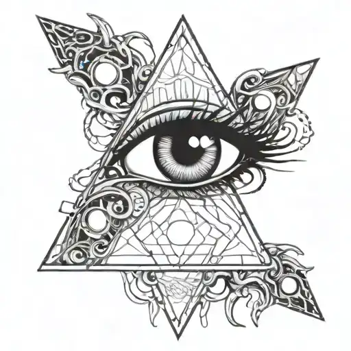 three eyes in a triangle pattern outlined with black tentacles tattoo design idea