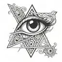 three eyes in a triangle pattern outlined with black tentacles tattoo design idea