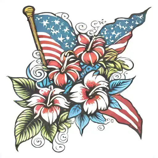 american flag Hawaiian flower money symbols incorporated working hands tattoo design idea