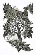 tree of life and phoenix rising tattoo design idea