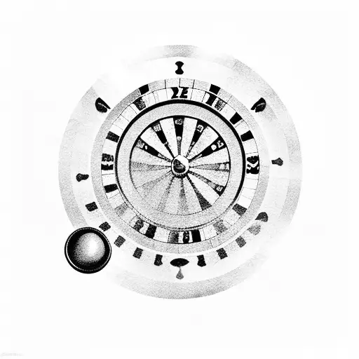 A roulette wheel surrounded by dollar bills tattoo design idea