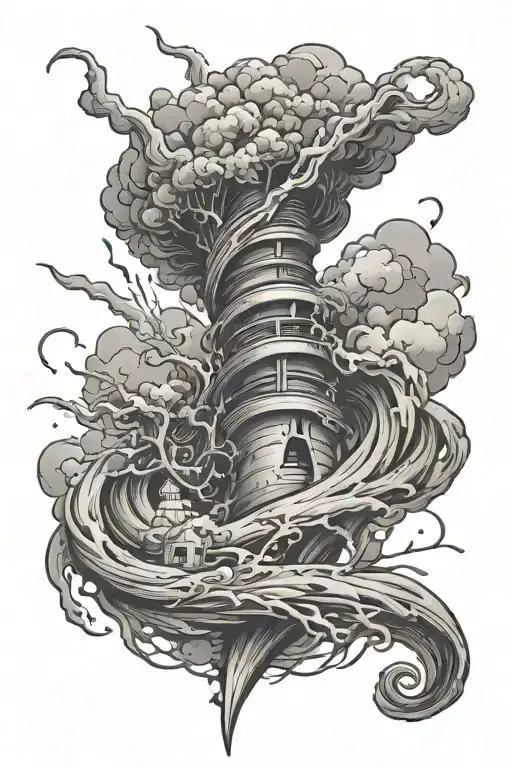 Tornado destroying tattoo design idea
