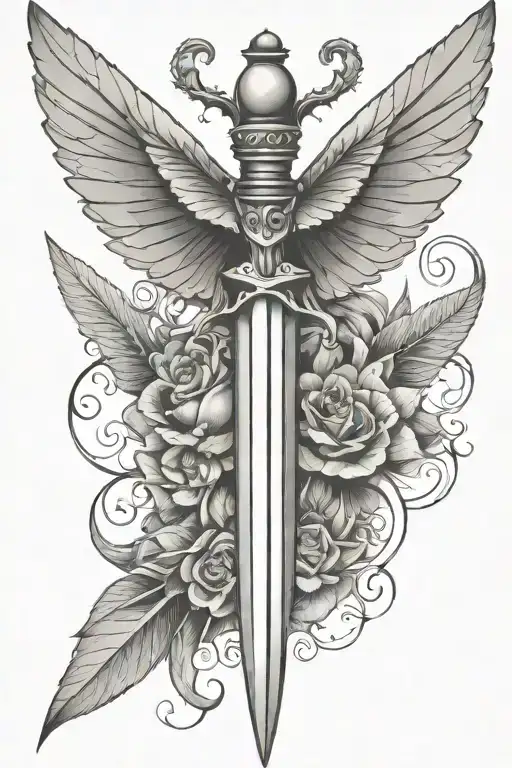 dagger with insect wings holding tattoo design idea