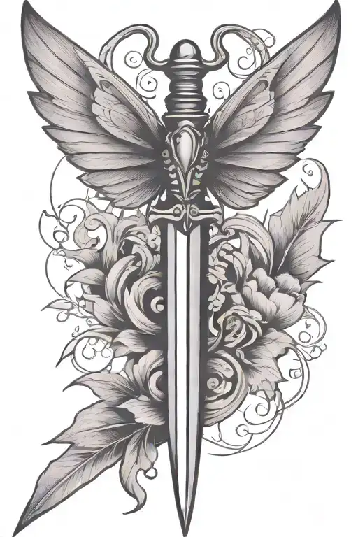 dagger with insect wings holding tattoo design idea