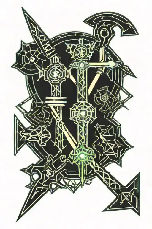 three swords crossed tattoo design idea