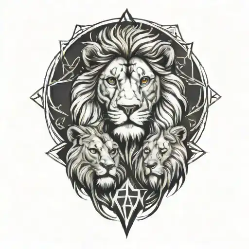 lion and a lioness and below them 3 small lions, in addition the tattoo is surrounded by a Star of David with the menora tattoo design idea
