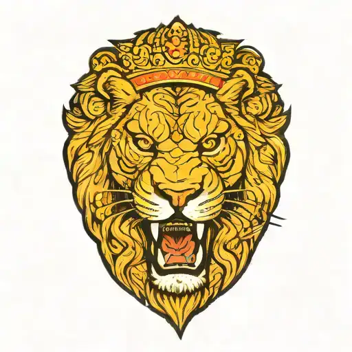 ROARING LION WITH ONE LIONESS AND THREE CUB WEARING A SMALL CROWN tattoo design idea