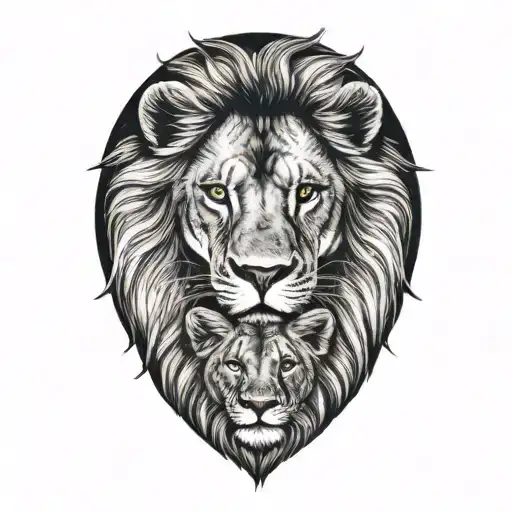 lion+lioness+3 cubs face only way tattoo design idea