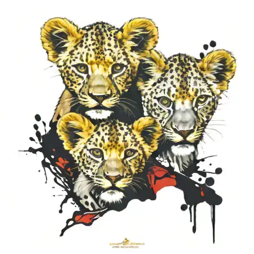 3 lion cubs face only in yellow  tattoo design idea