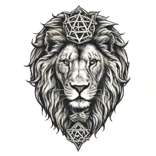 lion and a lioness and below them 3 small lions, in addition the tattoo is surrounded by a Star of David with the menora tattoo design idea
