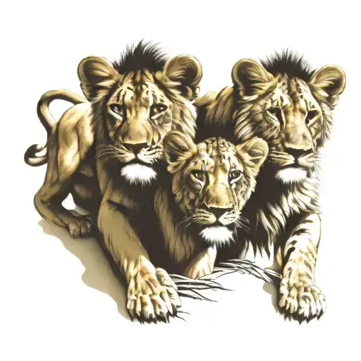 lion and lioness protecting her cubs tattoo design idea