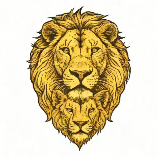 ROARING LION WITH ONE LIONESS AND THREE CUB WEARING A SMALL CROWN tattoo design idea