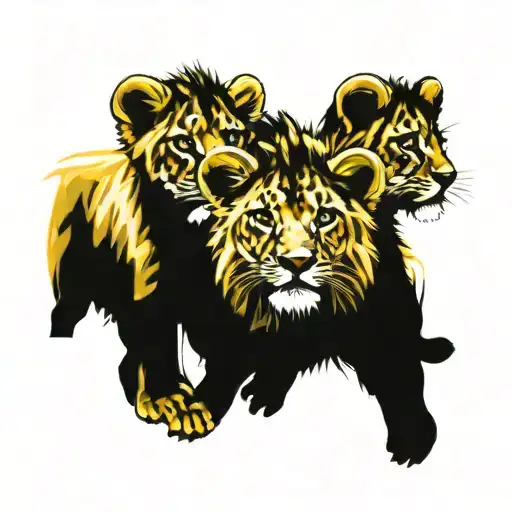 3 lion cubs face only in yellow  tattoo design idea