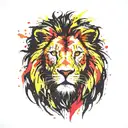 angry lion head painted in black and yellow with 3 cubs tattoo design idea