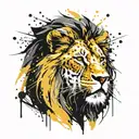 angry lion head painted in black and yellow with 3 cubs tattoo design idea