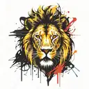 angry lion head painted in black and yellow with 3 cubs tattoo design idea