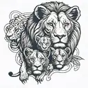 lion with lioness surrounded with 3 cubs face only tattoo design idea