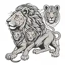 lion with lioness surrounded with 3 cubs face only tattoo design idea