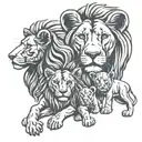 lion with lioness surrounded with 3 cubs face only tattoo design idea