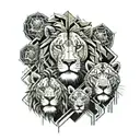 lion with lioness surrounded with 3 cubs face only tattoo design idea