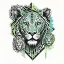 lion with lioness surrounded with 3 cubs face only tattoo design idea