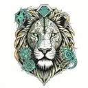 lion with lioness surrounded with 3 cubs face only tattoo design idea