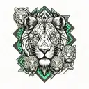 lion with lioness surrounded with 3 cubs face only tattoo design idea