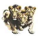 lion and lioness protecting her cubs tattoo design idea