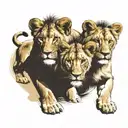 lion and lioness protecting her cubs tattoo design idea