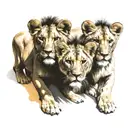 lion and lioness protecting her cubs tattoo design idea
