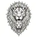 one lion roaring, one lioness roaring, 3 lion cubs  tattoo design idea