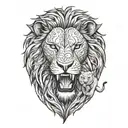 one lion roaring, one lioness roaring, 3 lion cubs  tattoo design idea