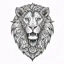 one lion roaring, one lioness roaring, 3 lion cubs  tattoo design idea