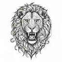 one lion roaring, one lioness roaring, 3 lion cubs  tattoo design idea