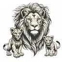 lion with lioness surrounded with 3 cubs face only tattoo design idea