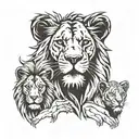 lion with lioness surrounded with 3 cubs face only tattoo design idea